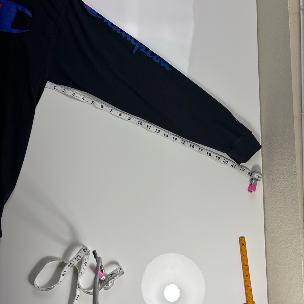 Champion Black Long Sleeve Tee with Blue and Red Logo - Picture 4 of 6